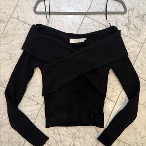 Astr Black Ribbed Off-Shoulder Top